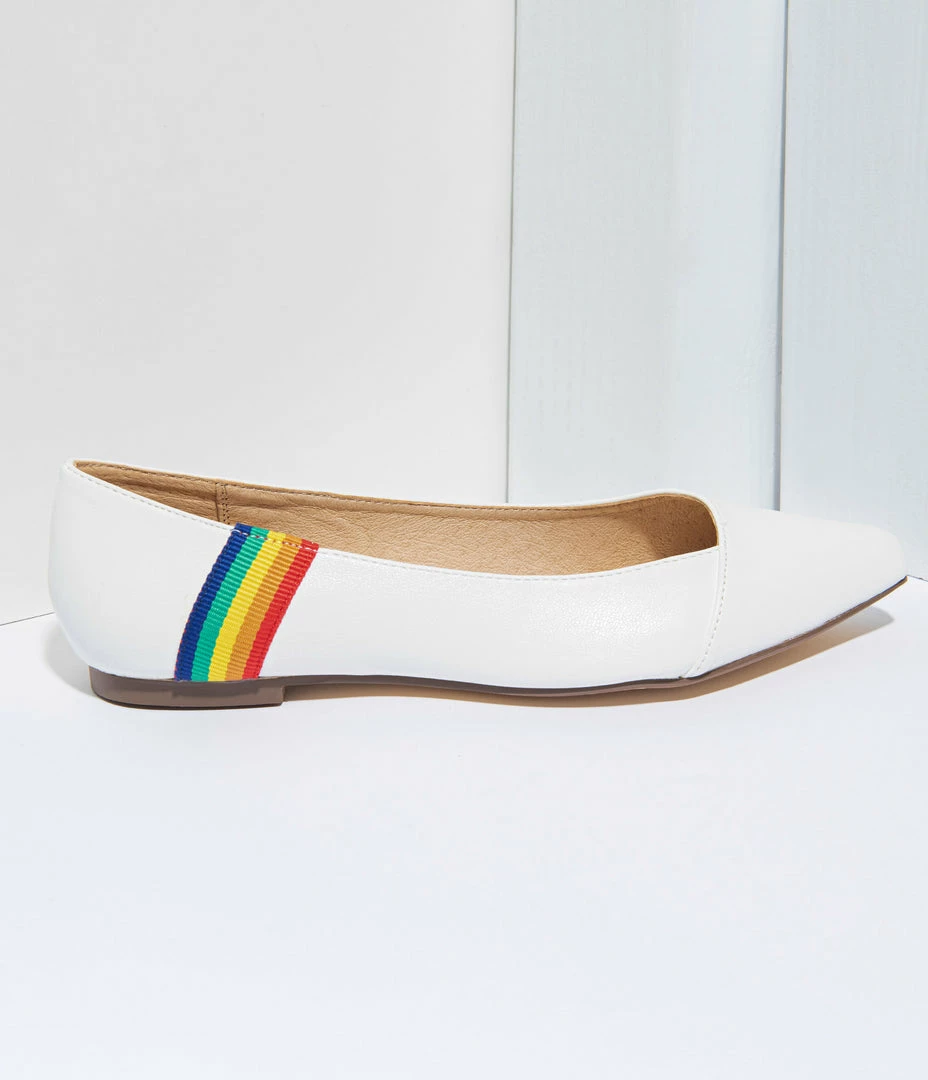 Demfon International (Chelsea Crew) Chelsea Crew White Leatherette & Rainbow Pointed Toe Pammy Flats