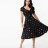 Sale Unique Vintage Black & Pink Flamingo Print Ohara Swing Dress