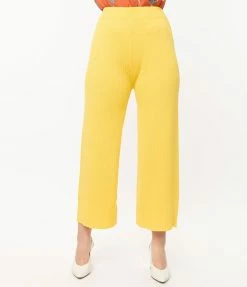 Compania Fantastica Retro Style Yellow Rib Knit Wide Leg Pants Sale