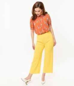 Compania Fantastica Retro Style Yellow Rib Knit Wide Leg Pants Sale