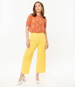 Compania Fantastica Retro Style Yellow Rib Knit Wide Leg Pants Sale