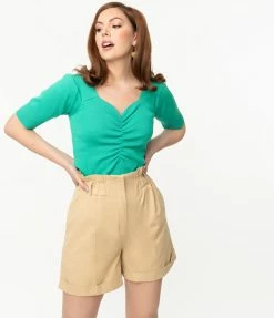 Compania Fantastica Vintage Style Khaki High Waist Shorts