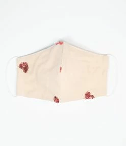Magnolia Place Cream Mesh & Red Sequin Hearts Face Mask Sale