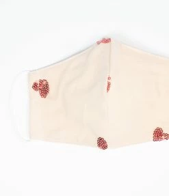 Magnolia Place Cream Mesh & Red Sequin Hearts Face Mask Sale