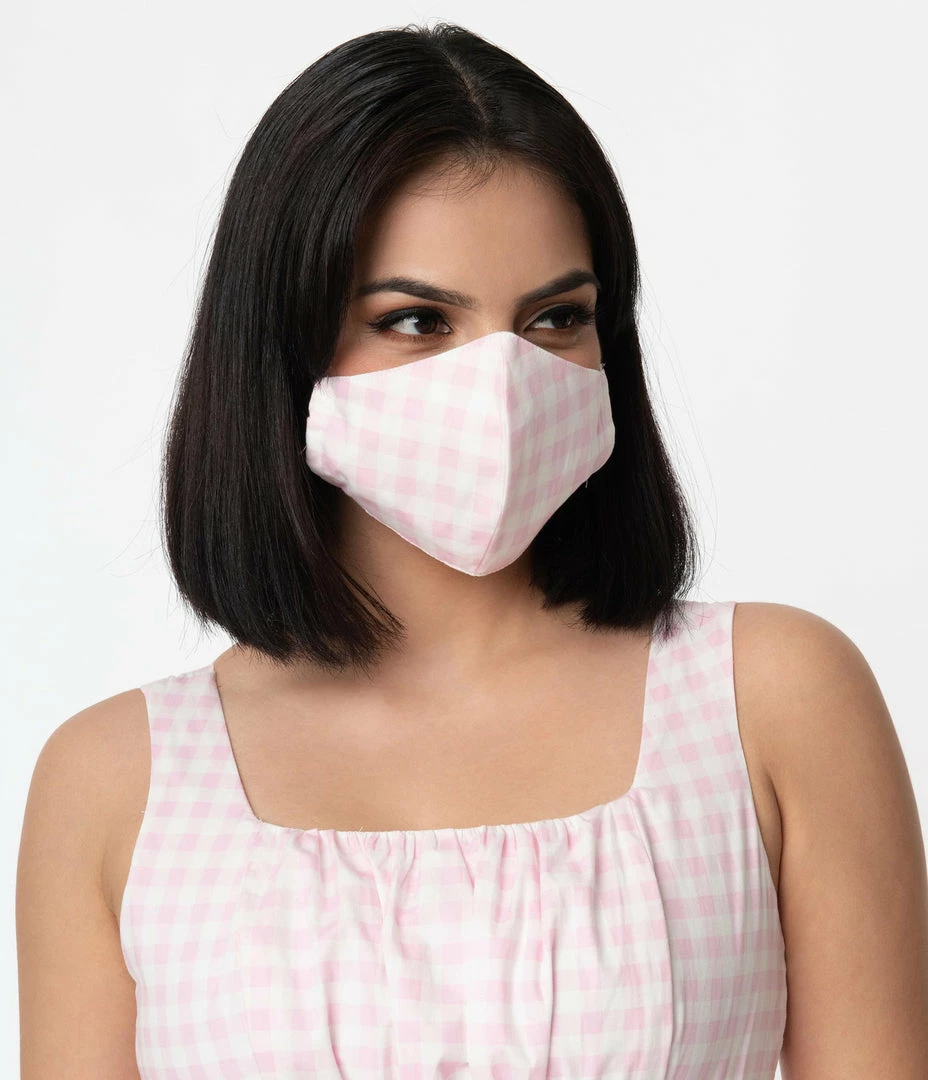 Sale Magnolia Place Light Pink & White Gingham Face Mask