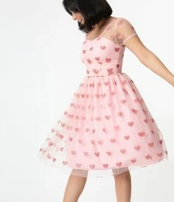 Sale Magnolia Place Light Pink & Sparkling Hearts Dorothy Swing Dress