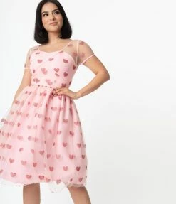 Sale Magnolia Place Light Pink & Sparkling Hearts Dorothy Swing Dress