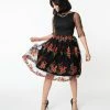 Magnolia Place Black Mesh & Red Embroidered Florals Sleeved Audrey Swing Dress Sale