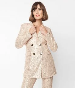 Saints & Hearts Clothing Champagne & Rose Gold Sequin Double Breasted Blazer