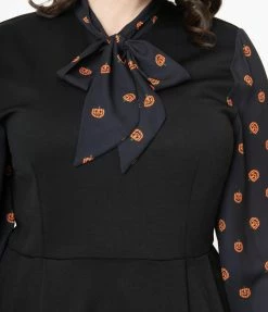 Smak Parlour Plus Size Black & Pumpkin Print She.E.O. Fit & Flare Dress Sale