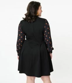 Smak Parlour Plus Size Black & Pumpkin Print She.E.O. Fit & Flare Dress Sale