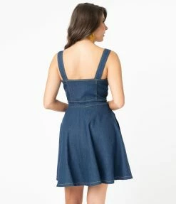 Unique Vintage Denim Blue Vaughn Fit & Flare Dress