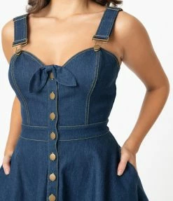 Unique Vintage Denim Blue Vaughn Fit & Flare Dress