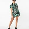 Allie Rose By Ember Clothing Retro Style Green & Black Palm Print Tropical Skort