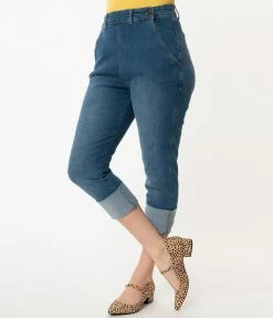 Hell Bunny Blue Denim High Waist Austin Capri Jeans