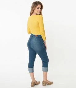 Hell Bunny Blue Denim High Waist Austin Capri Jeans