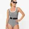 Coral & Jade Apparel, LLC (Bettie Page, Esther Williams, Girl Howdy) Esther Williams Black Gingham Peggy Sue One Piece Swimsuit