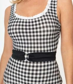Coral & Jade Apparel, LLC (Bettie Page, Esther Williams, Girl Howdy) Esther Williams Black Gingham Peggy Sue One Piece Swimsuit