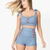 Attempt Inc. (Pinky Pinups) Swimwear 1950s Blue Gingham & Red Buttons Swim Top