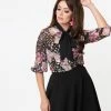 Smak Parlour Pink Floral & Gold Dot Valedictorian Blouse