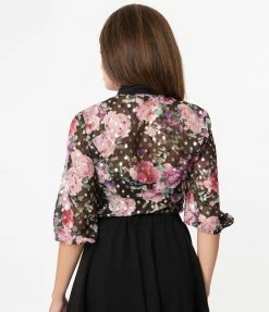 Smak Parlour Pink Floral & Gold Dot Valedictorian Blouse
