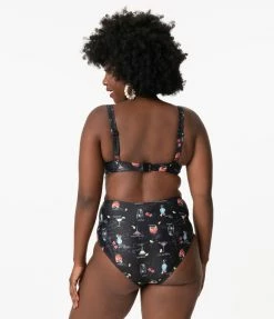 Collectif Black & Cocktail Menu Print Balcony Swim Top