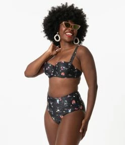 Collectif Black & Cocktail Menu Print Balcony Swim Top
