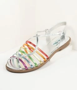 Collectif (Lulu Hun) Flats Lulu Hun Silver & Rainbow Iris Sandal