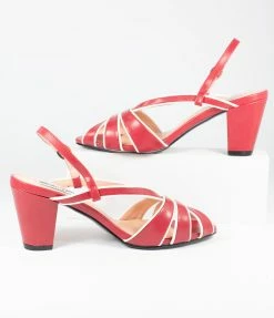 Collectif Red & White Peep Toe Lila Heels Heels & Wedges