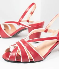 Collectif Red & White Peep Toe Lila Heels Heels & Wedges