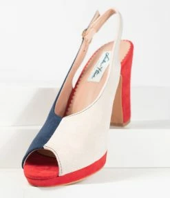 Heels & Wedges Collectif Navy & Ivory Colorblock Suede Peep Toe Ada Heels