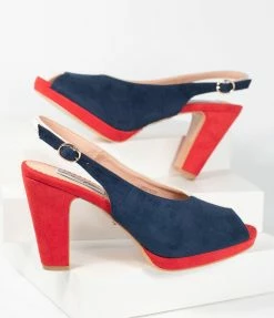 Heels & Wedges Collectif Navy & Ivory Colorblock Suede Peep Toe Ada Heels