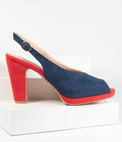Heels & Wedges Collectif Navy & Ivory Colorblock Suede Peep Toe Ada Heels