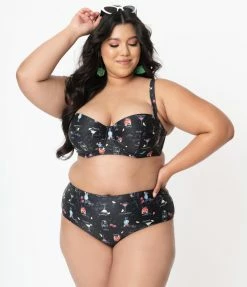 Swimwear Collectif Plus Size Black & Cocktail Menu Print Swim Bottom