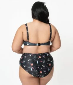 Swimwear Collectif Plus Size Black & Cocktail Menu Print Swim Bottom