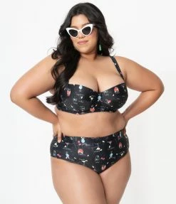 Swimwear Collectif Plus Size Black & Cocktail Menu Print Swim Bottom