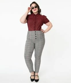 Unique Vintage Plus Size Glen Plaid High Waist Melody Pants Sale