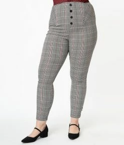 Unique Vintage Plus Size Glen Plaid High Waist Melody Pants Sale