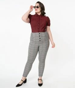 Unique Vintage Plus Size Glen Plaid High Waist Melody Pants Sale