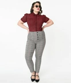 Unique Vintage Plus Size Glen Plaid High Waist Melody Pants Sale