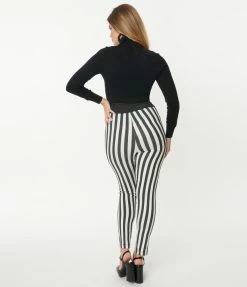 Sale Unique Vintage Black & White Stripe Print Rizzo Cigarette Pants