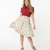 Mikarose Retro Style Cream & Medallion Print Flare Skirt Sale