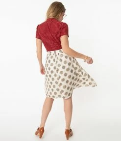 Mikarose Retro Style Cream & Medallion Print Flare Skirt Sale