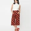 Unique Vintage Orange & Dark Navy Plaid Ginger Culottes Sale