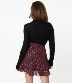Smak Parlour Burgundy Leopard Print Wild Thing Wrap Flare Skirt Sale