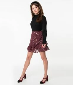 Smak Parlour Burgundy Leopard Print Wild Thing Wrap Flare Skirt Sale