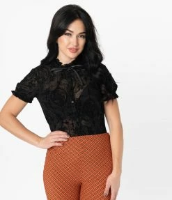 Clothing Unique Vintage Black La Catrina Burnout Lilette Blouse