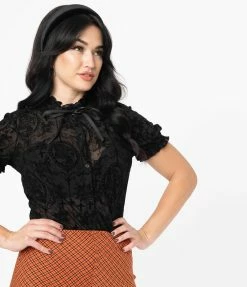 Clothing Unique Vintage Black La Catrina Burnout Lilette Blouse