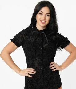 Clothing Unique Vintage Black La Catrina Burnout Lilette Blouse