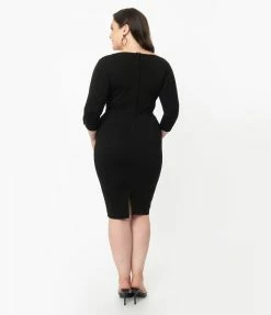 Unique Vintage Plus Size Black Lyddie Wiggle Dress